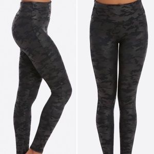 Spanx Faux Leather Camo Leggings High Rise Black